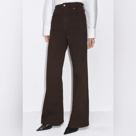 ZARA High-Waist Wide-Leg Jeans - Chocolate Brown - Picture 4 of 7